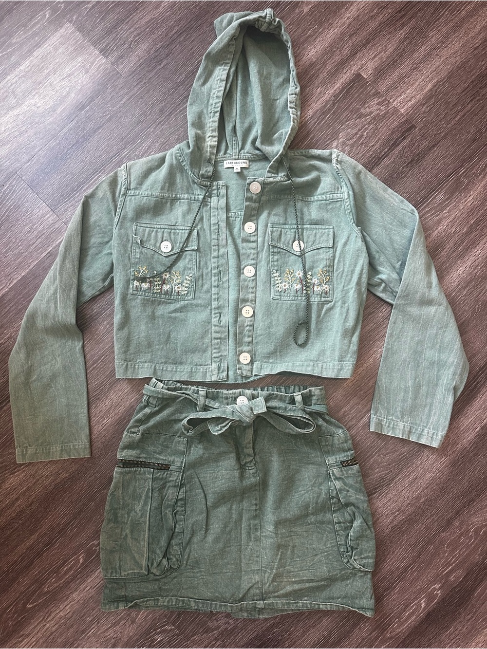 EARTHBOUND Forest Green Matching Set Crop Jacket + Skirt